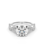 White Gold Round Shape Diamond Pave Engagement Ring With U Cut Setting.